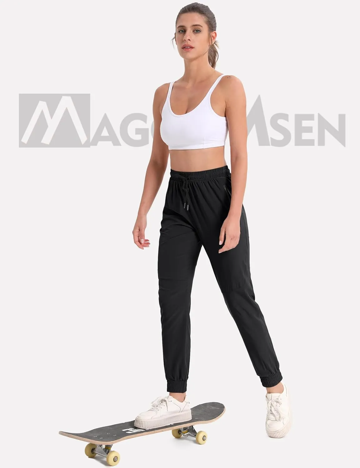 MAGCOMSEN Women's Hiking Cargo Joggers Quick Dry Lightweight Water Resistant Running Athletic Pants with 2 Pockets