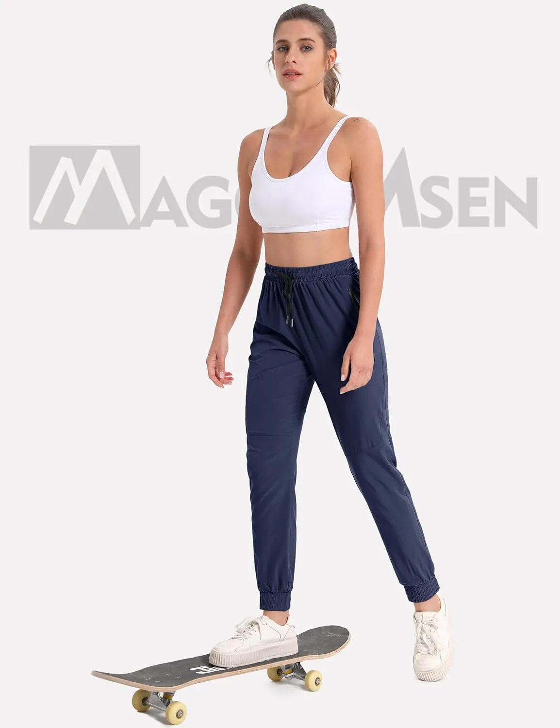 MAGCOMSEN Women's Hiking Cargo Joggers Quick Dry Lightweight Water Resistant Running Athletic Pants with 2 Pockets