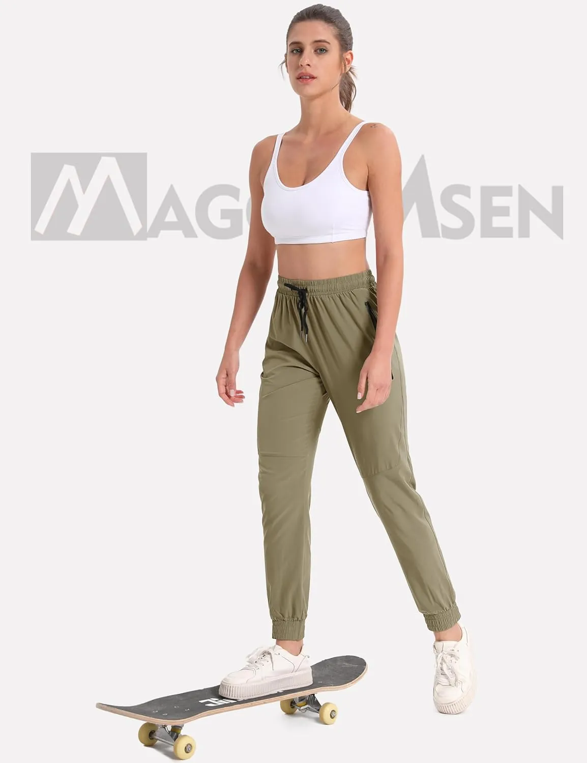 MAGCOMSEN Women's Hiking Cargo Joggers Quick Dry Lightweight Water Resistant Running Athletic Pants with 2 Pockets