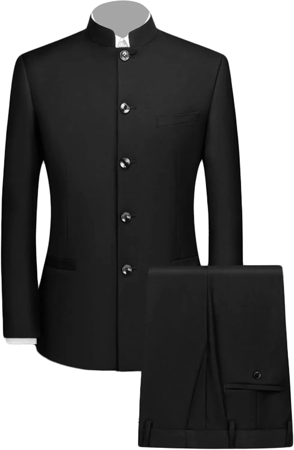 Maiyifu-GJ Men 2 Pieces Chinese Tunic Suit Mandarin Collar Blazer Set Button Jacket Pant Set Traditional Uniform Groom Dress