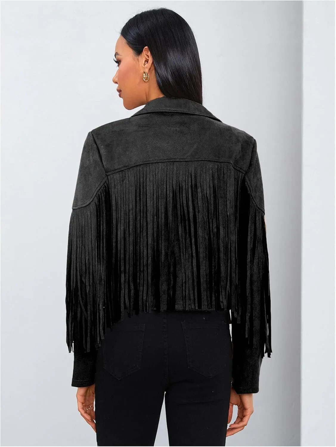 MakeMeChic Women's Faux Suede Tassel Cowgirl Coats Western Fringe Jackets 70s Hippie Costume