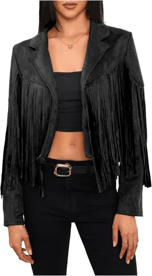MakeMeChic Women's Faux Suede Tassel Cowgirl Coats Western Fringe Jackets 70s Hippie Costume