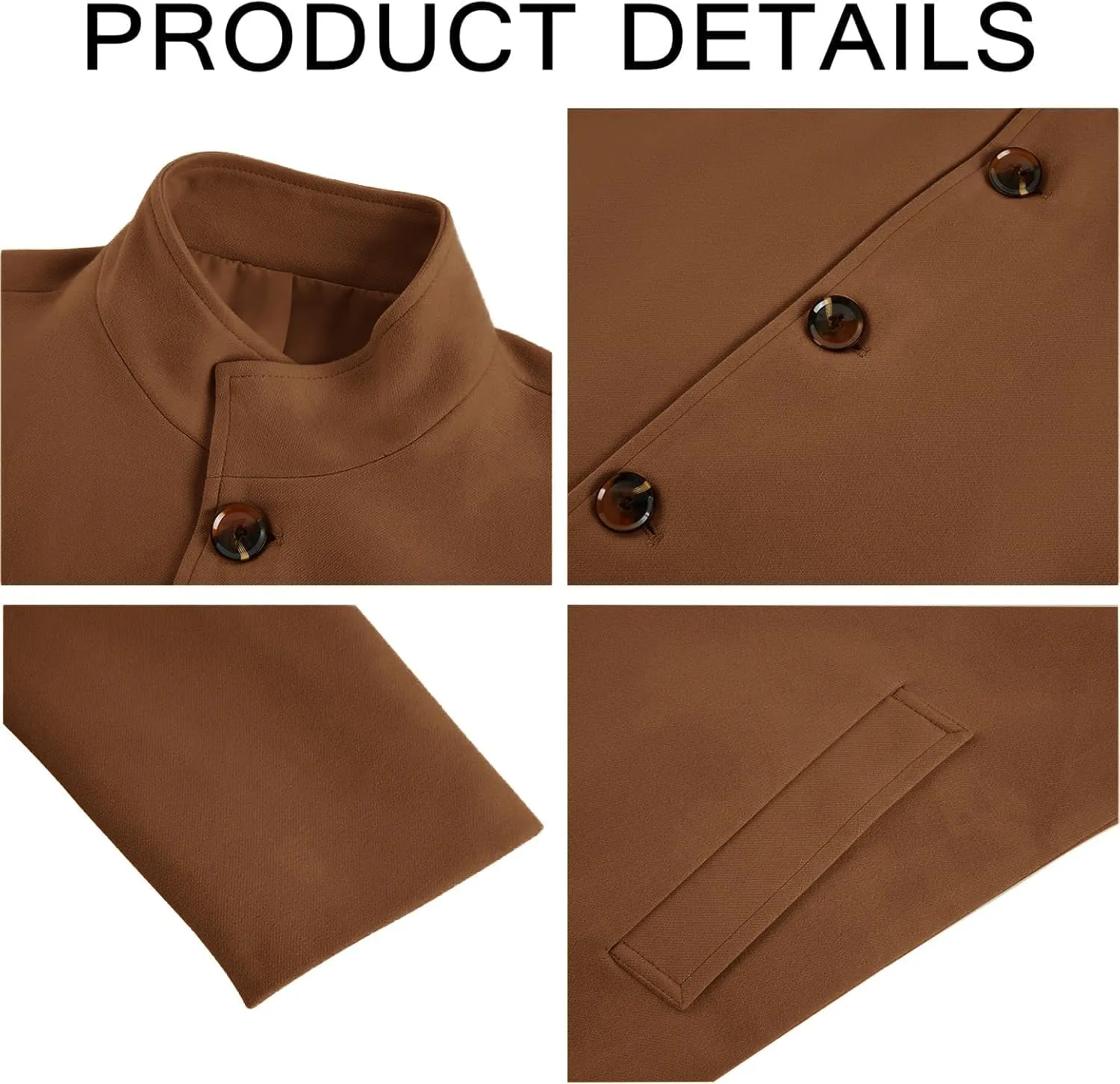 Makkrom Mens Casual Overcoat Winter Single Breasted Stand Collar Peacoat Business Warm Lapel Topcoat
