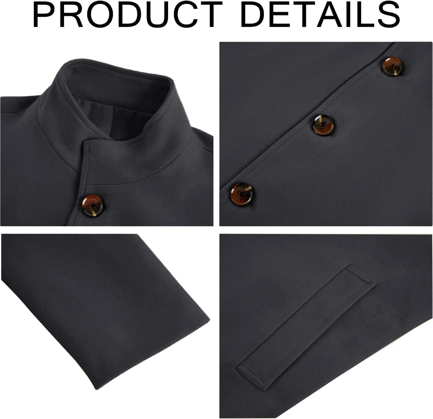 Makkrom Mens Casual Overcoat Winter Single Breasted Stand Collar Peacoat Business Warm Lapel Topcoat