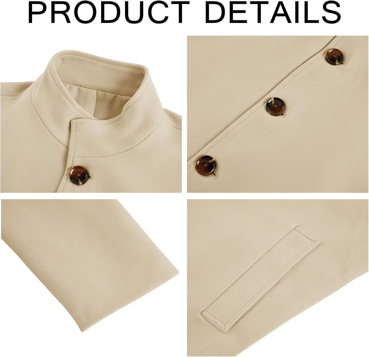 Makkrom Mens Casual Overcoat Winter Single Breasted Stand Collar Peacoat Business Warm Lapel Topcoat