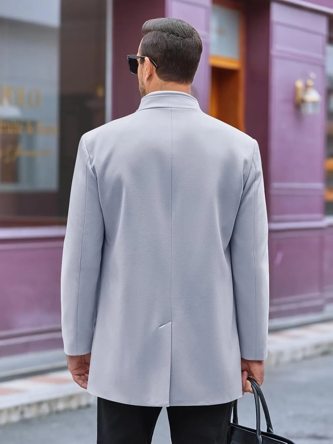 Makkrom Mens Casual Overcoat Winter Single Breasted Stand Collar Peacoat Business Warm Lapel Topcoat
