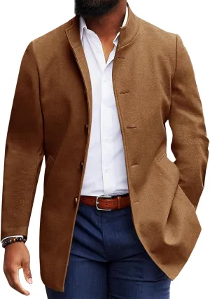 Makkrom Mens Casual Overcoat Winter Single Breasted Stand Collar Peacoat Business Warm Lapel Topcoat
