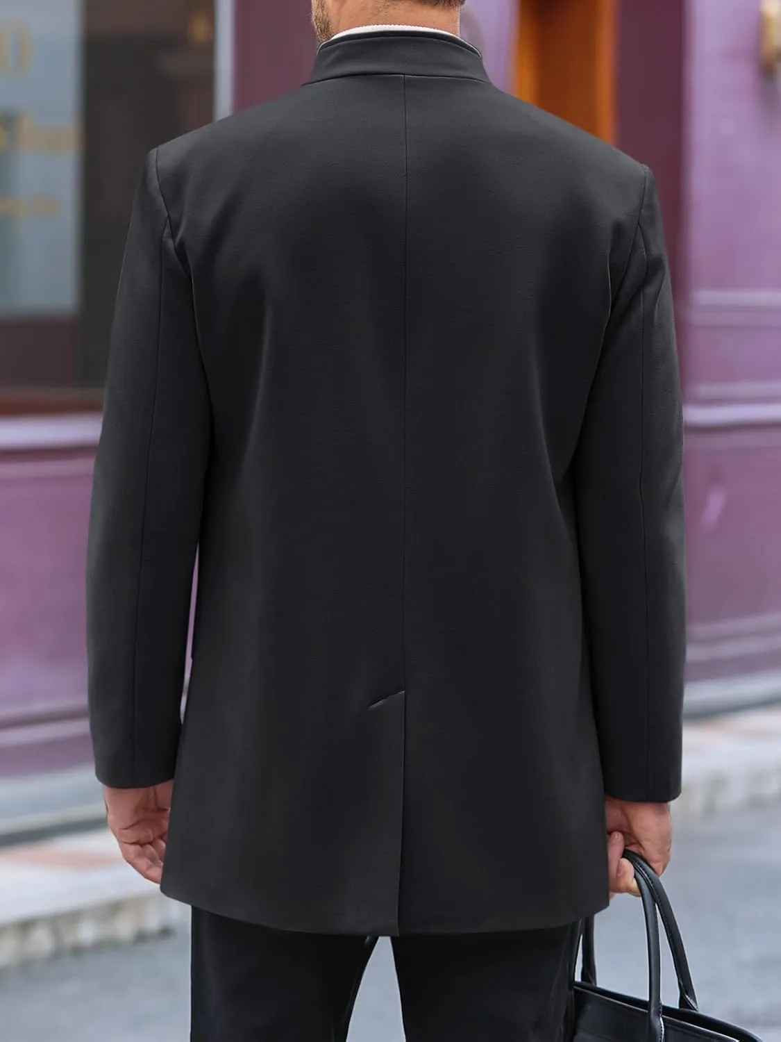 Makkrom Mens Casual Overcoat Winter Single Breasted Stand Collar Peacoat Business Warm Lapel Topcoat