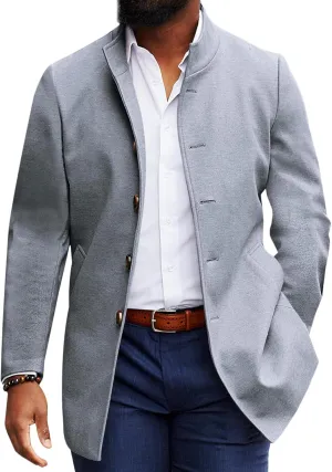 Makkrom Mens Casual Overcoat Winter Single Breasted Stand Collar Peacoat Business Warm Lapel Topcoat