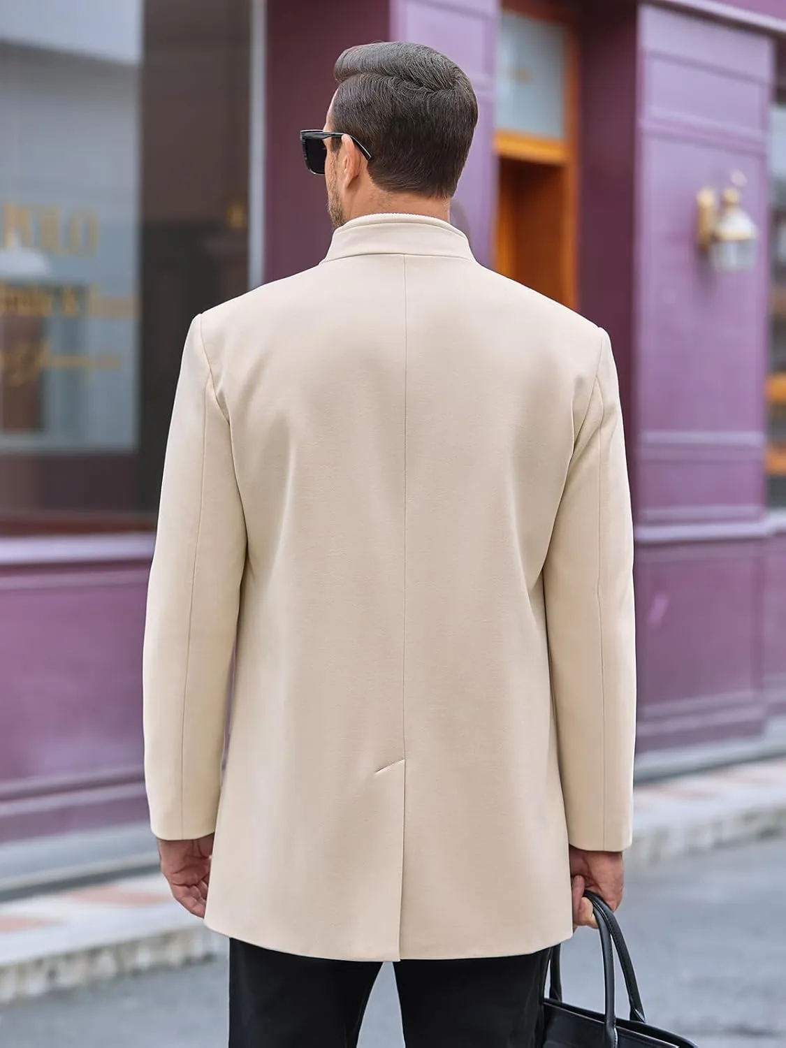 Makkrom Mens Casual Overcoat Winter Single Breasted Stand Collar Peacoat Business Warm Lapel Topcoat