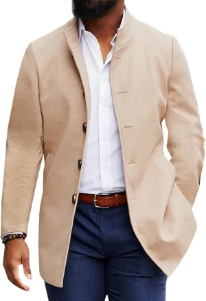 Makkrom Mens Casual Overcoat Winter Single Breasted Stand Collar Peacoat Business Warm Lapel Topcoat