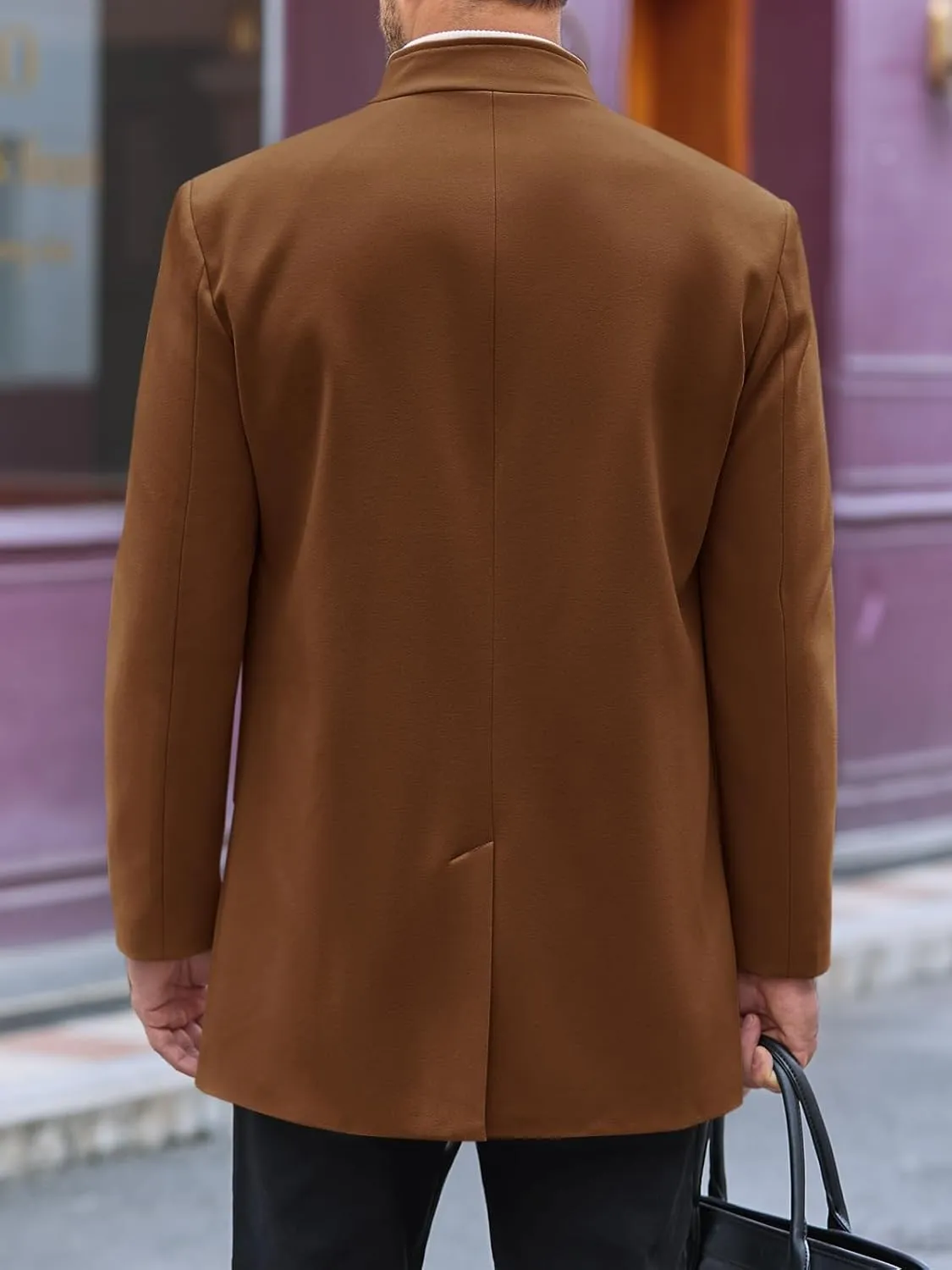 Makkrom Mens Casual Overcoat Winter Single Breasted Stand Collar Peacoat Business Warm Lapel Topcoat