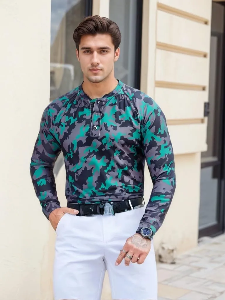 M&F EVENMINE Men's Short/Long Sleeve Shirt Athletic Polo Golf Shirts for Men Collarless Tshirt