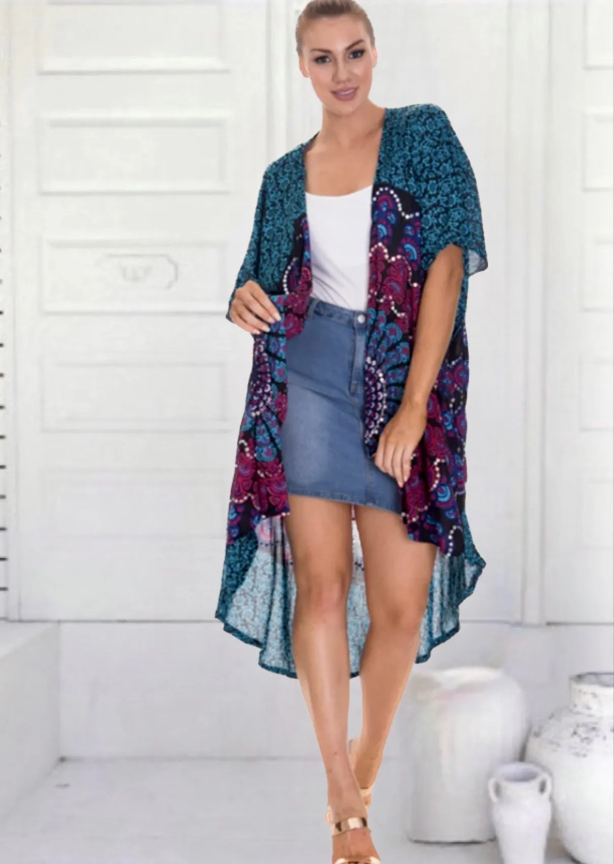 Mandala Sequin Long Kimono
