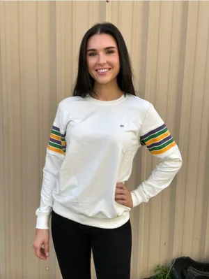Mardi Gras Creations French Terry Vintage Arm Stripe Pullover in Off White