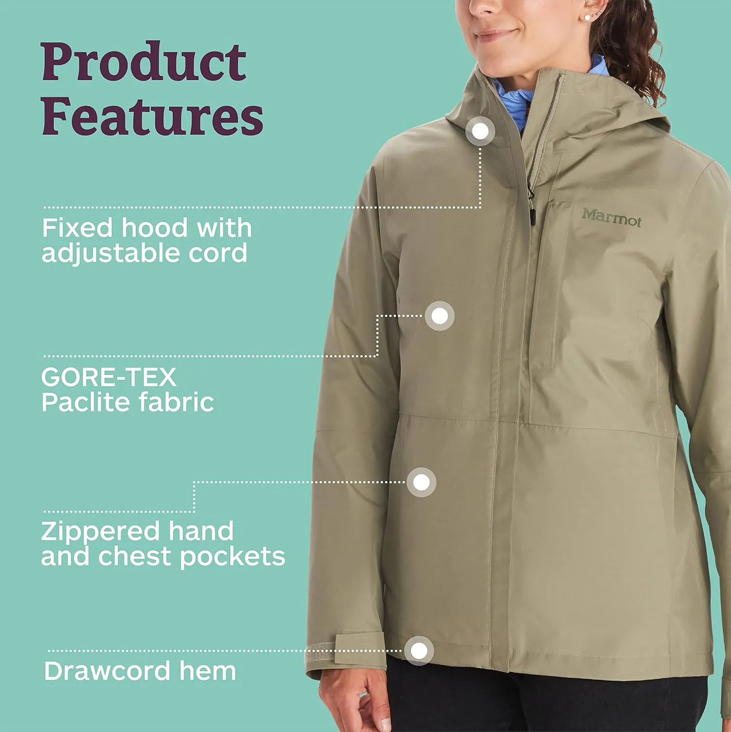 MARMOT Women's GORE-TEX Minimalist Rain Jacket - Packable, Breathable, Durable Wind & Water Protection