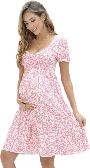 Maternity Dress Women's Maternity Dresses A Line Sweetheart Neck Ruffle Flowy Mini Boho Maternity Dress for Wedding Guest Lightpinkfloral 2XL
