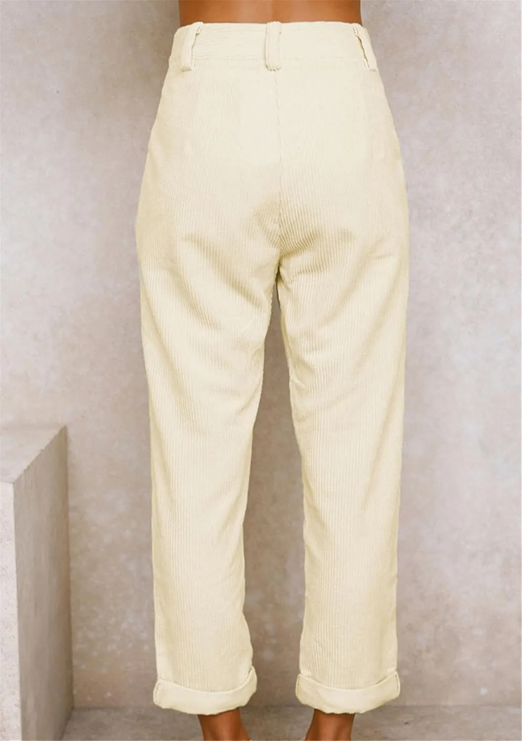 MAYRAIN Womens High Waisted Oversized Corduroy Pants Baggy Straight Leg Trousers Classic Pleated Pocketed Pants