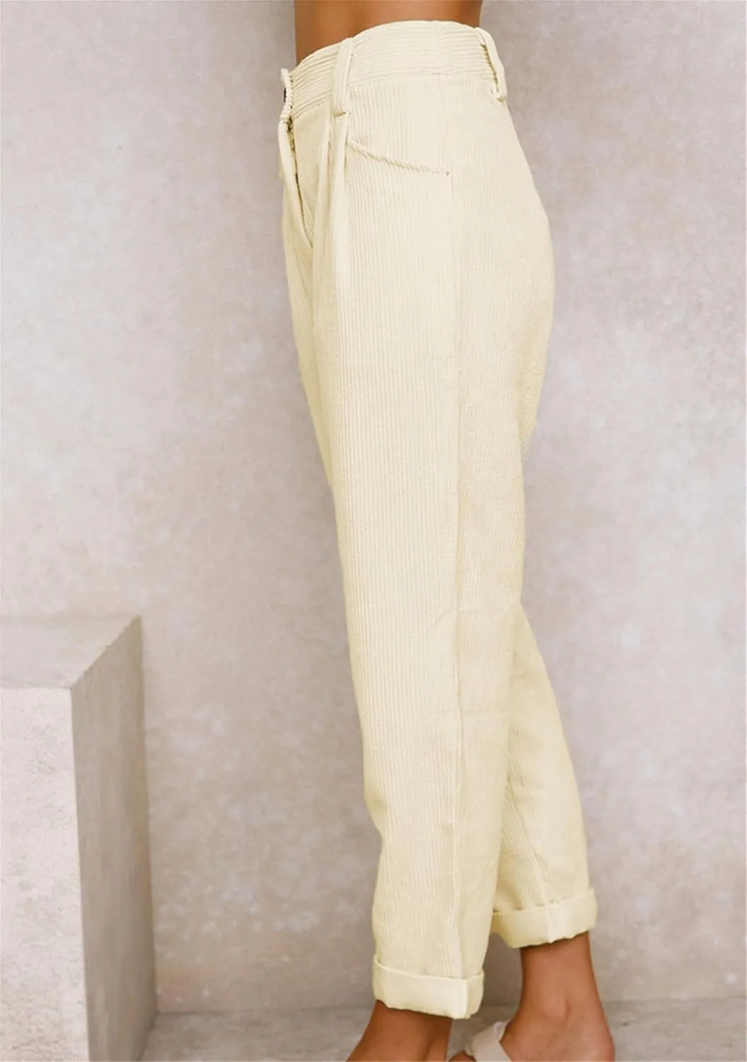 MAYRAIN Womens High Waisted Oversized Corduroy Pants Baggy Straight Leg Trousers Classic Pleated Pocketed Pants