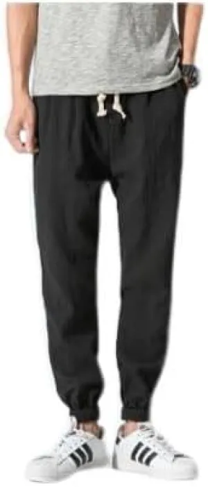Men Linen Baggy Japanese Pants Fashion Streetwear Harem Pants with Pockets