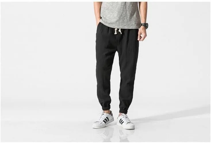 Men Linen Baggy Japanese Pants Fashion Streetwear Harem Pants with Pockets