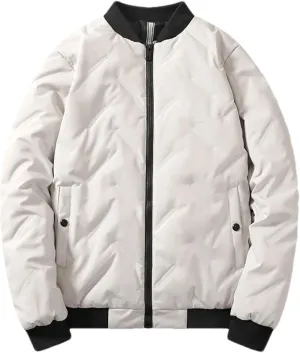 Men Patchwork Mock Neck Zipper Cotton-Padded Casual Pockets Long Sleeve Parka Coat
