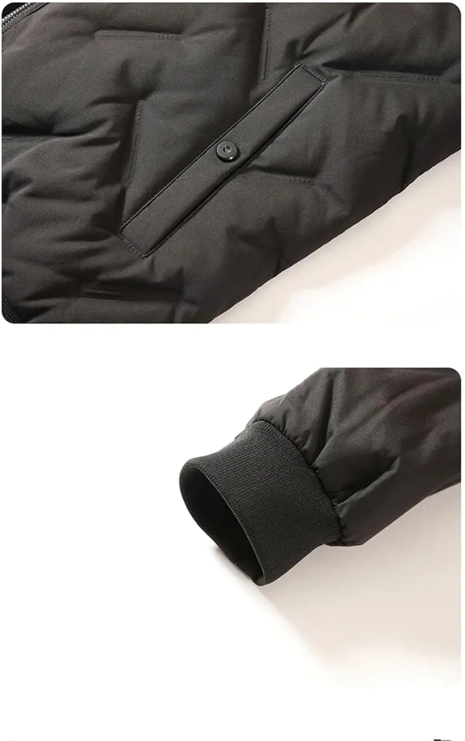Men Patchwork Mock Neck Zipper Cotton-Padded Casual Pockets Long Sleeve Parka Coat