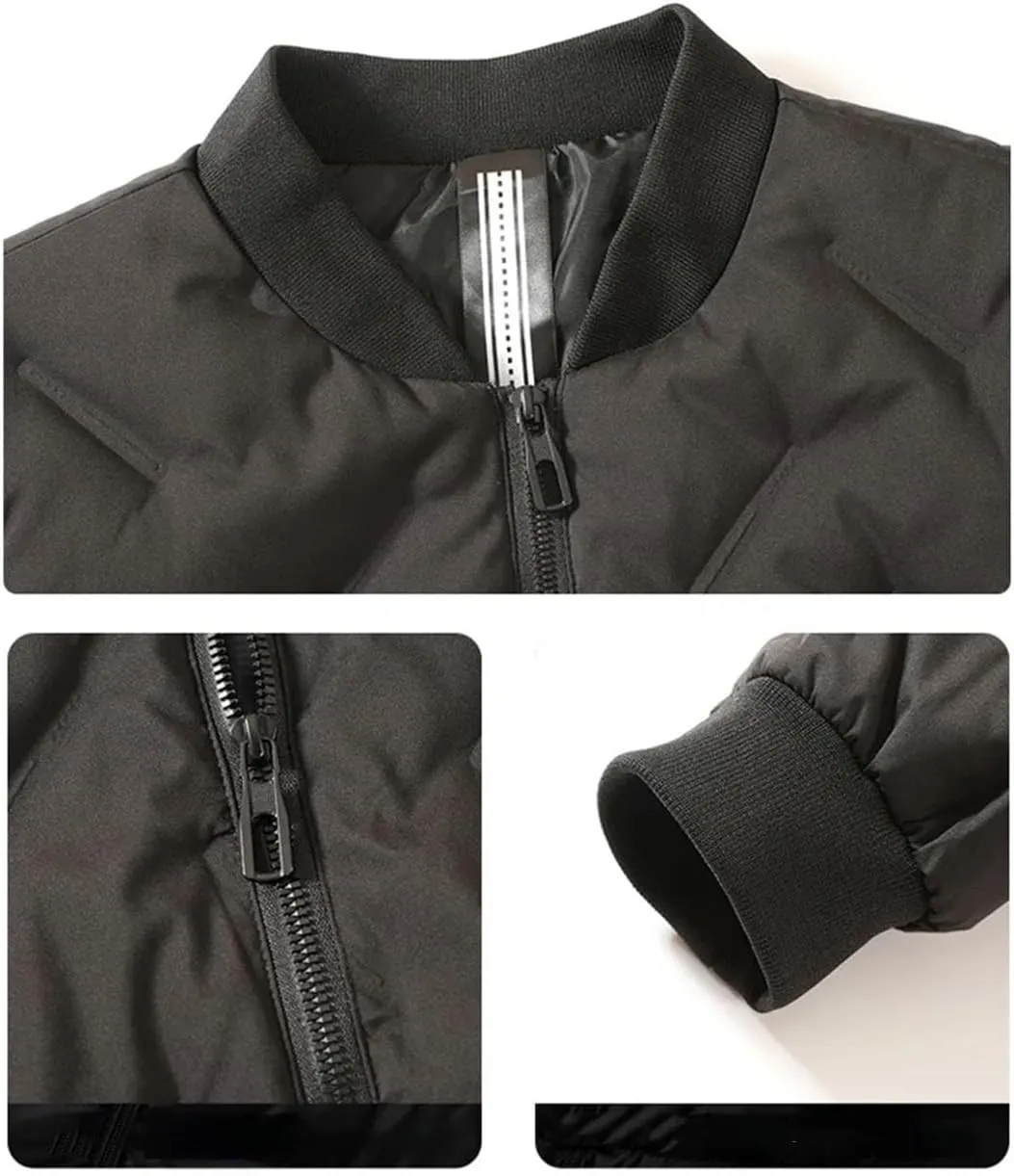 Men Patchwork Mock Neck Zipper Cotton-Padded Casual Pockets Long Sleeve Parka Coat