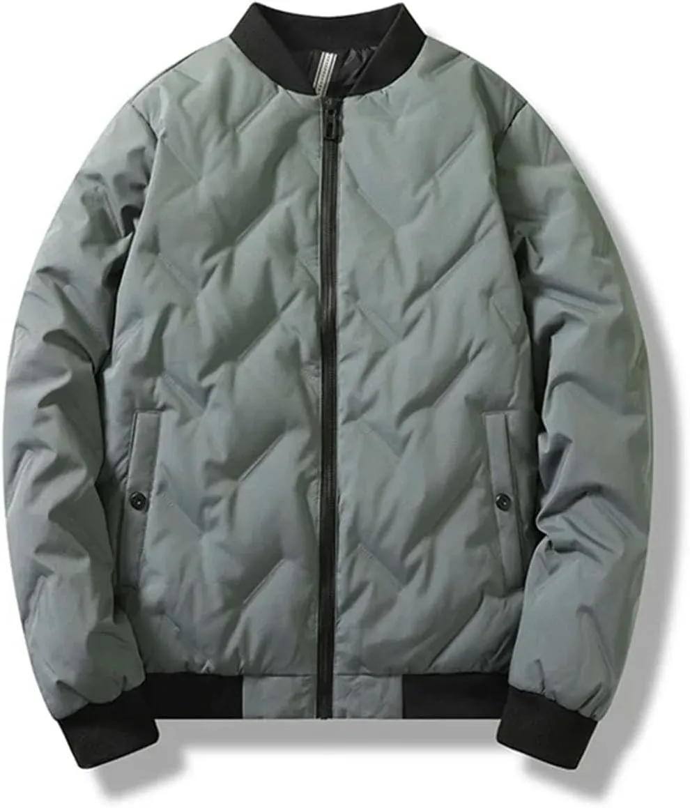 Men Patchwork Mock Neck Zipper Cotton-Padded Casual Pockets Long Sleeve Parka Coat