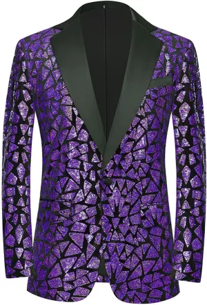Men Sequin Prom Suit Jacket One Button Slim Fit Sport Coats Tuxedo Wedding Blazers
