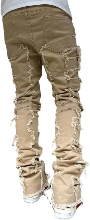 Men Stacked Jeans Distressed Destroyed Straight Denim Pants Fitted Solid Ripped Jeans Harajuku Cargo Trousers
