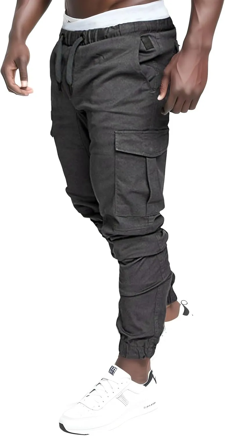 Mens 2023 Fashion Joggers Drawstring Waist Pants Sport Sweatpants Work Sports Loose Fit Hiking Trousers with Pockets