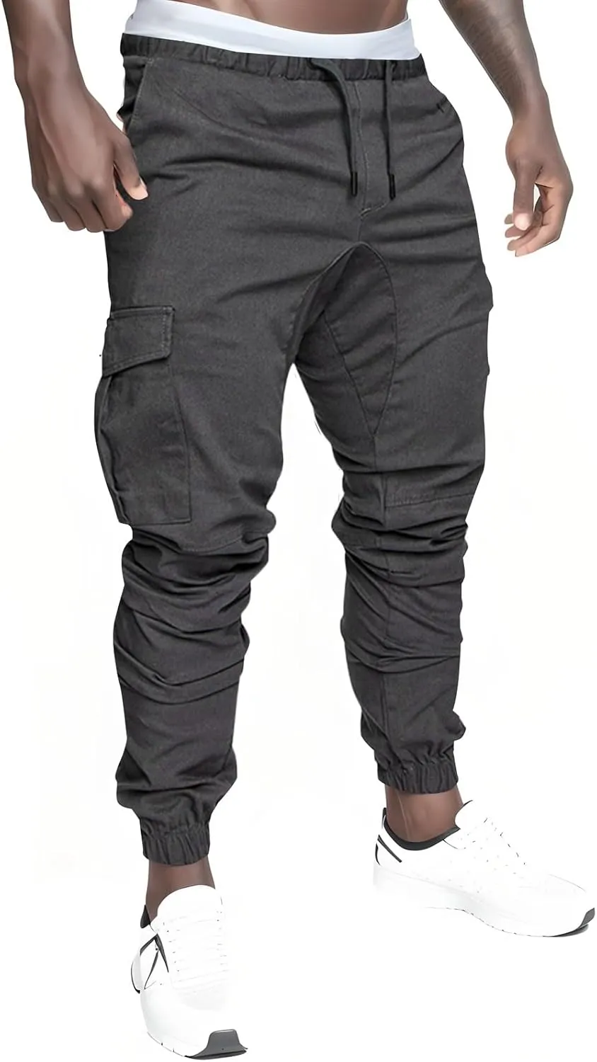 Mens 2023 Fashion Joggers Drawstring Waist Pants Sport Sweatpants Work Sports Loose Fit Hiking Trousers with Pockets
