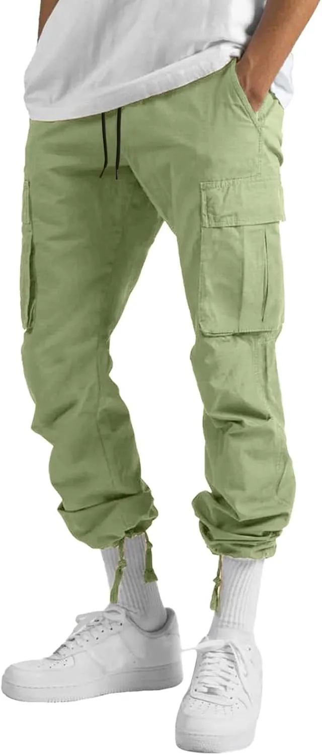 Men's 2023 Relaxed Fit Cargo Pants Elastic Waist Drawstring Wide Leg Trousers Lightweight Quick Dry Jogger Pant