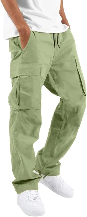 Men's 2023 Relaxed Fit Cargo Pants Elastic Waist Drawstring Wide Leg Trousers Lightweight Quick Dry Jogger Pant