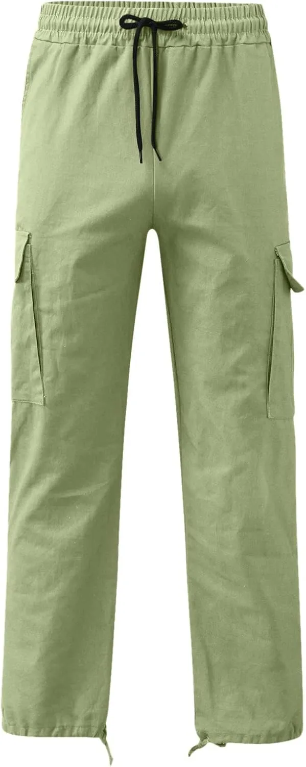 Men's 2023 Relaxed Fit Cargo Pants Elastic Waist Drawstring Wide Leg Trousers Lightweight Quick Dry Jogger Pant