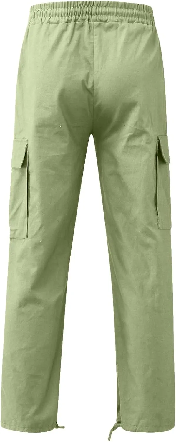 Men's 2023 Relaxed Fit Cargo Pants Elastic Waist Drawstring Wide Leg Trousers Lightweight Quick Dry Jogger Pant