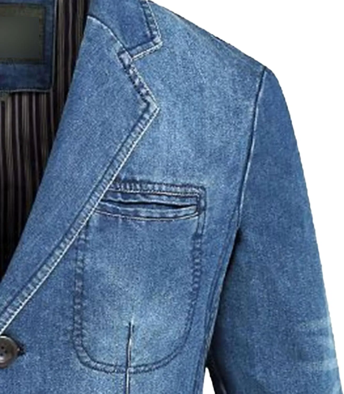 Men's 3 Buttons Denim Blazer Classic Notched Collar Jean Suit Jacket Distressed Casual Denim Jacket with Pockets