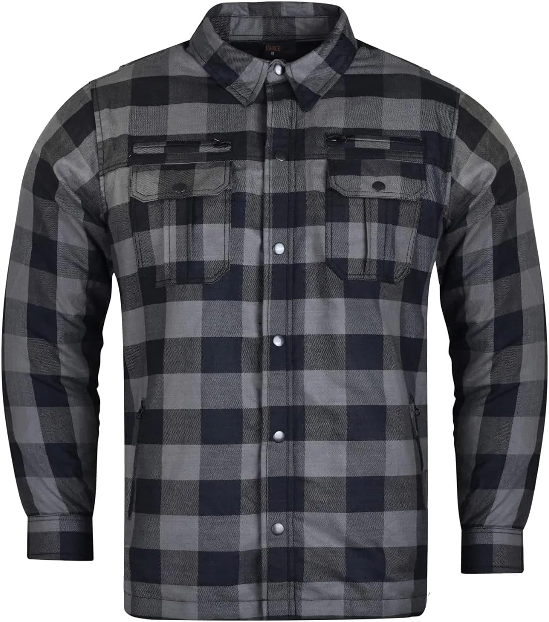 Mens Armored Checkered Flannel Biker Shirt, Multiple Waterproof Storage Pockets CE Approved Armor Reinforced Water Resistant