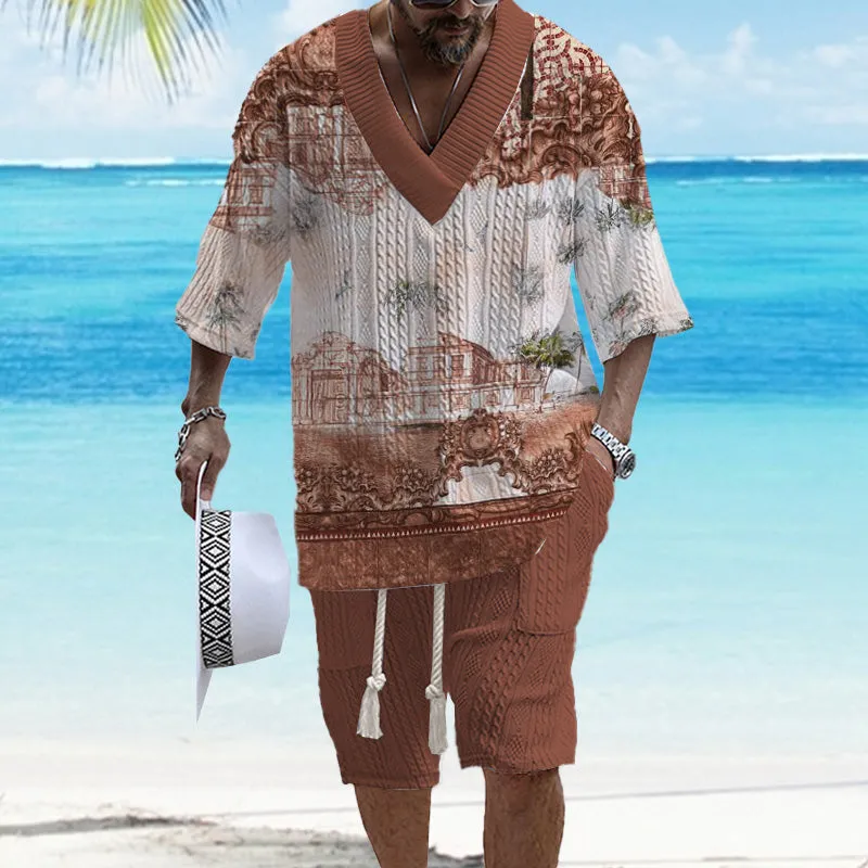 MEN'S ART CASUAL PRINT SHORTS SET 53679063YM