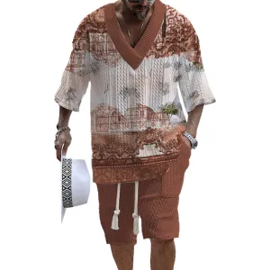 MEN'S ART CASUAL PRINT SHORTS SET 53679063YM