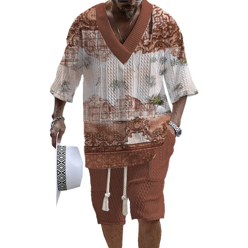 MEN'S ART CASUAL PRINT SHORTS SET 53679063YM