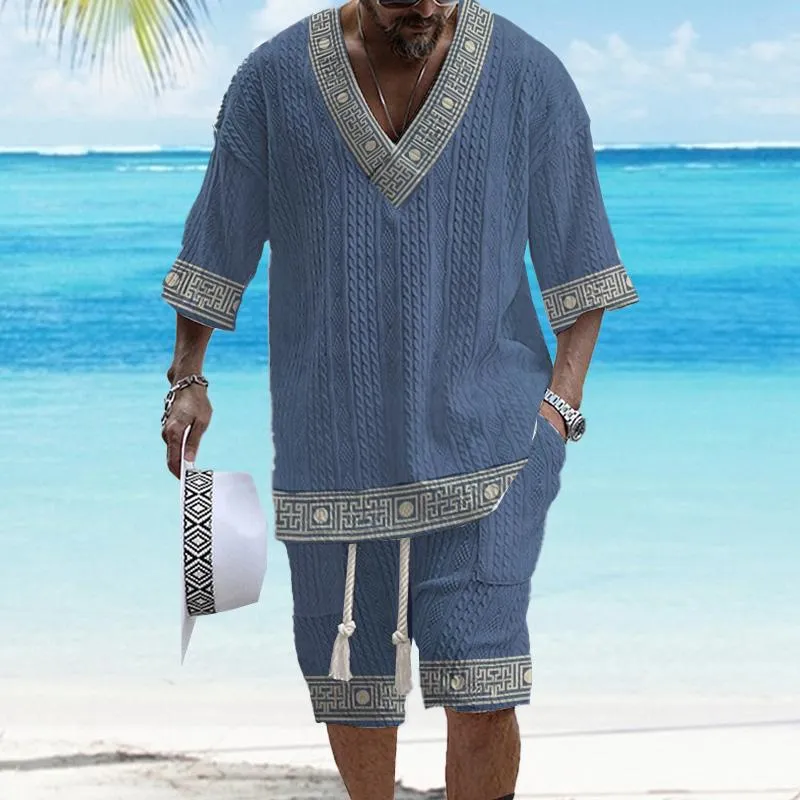 Men's Art Casual Printed Short Sleeve Suit 35927034YM