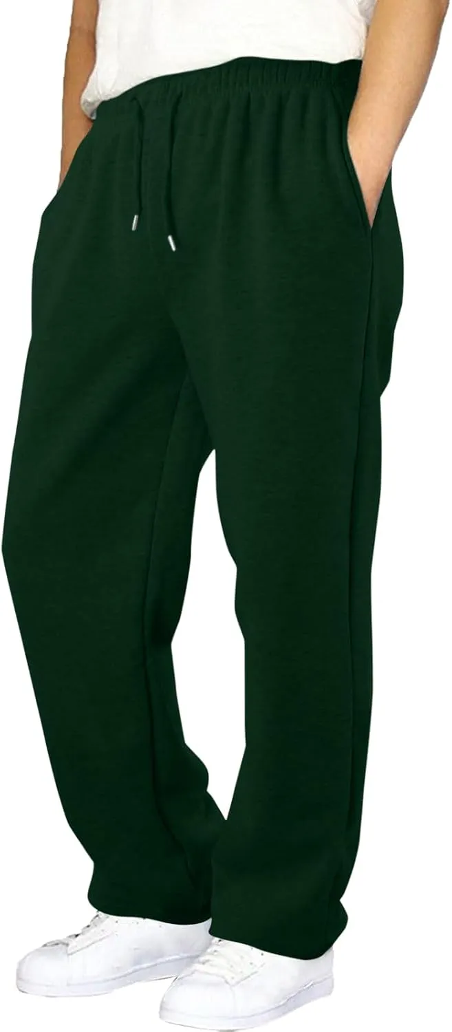 Men's Athletic Pants Rope Loose Waist Joggers Pants, Solid Color Pocket Trousers Loose Sports Workout Trousers