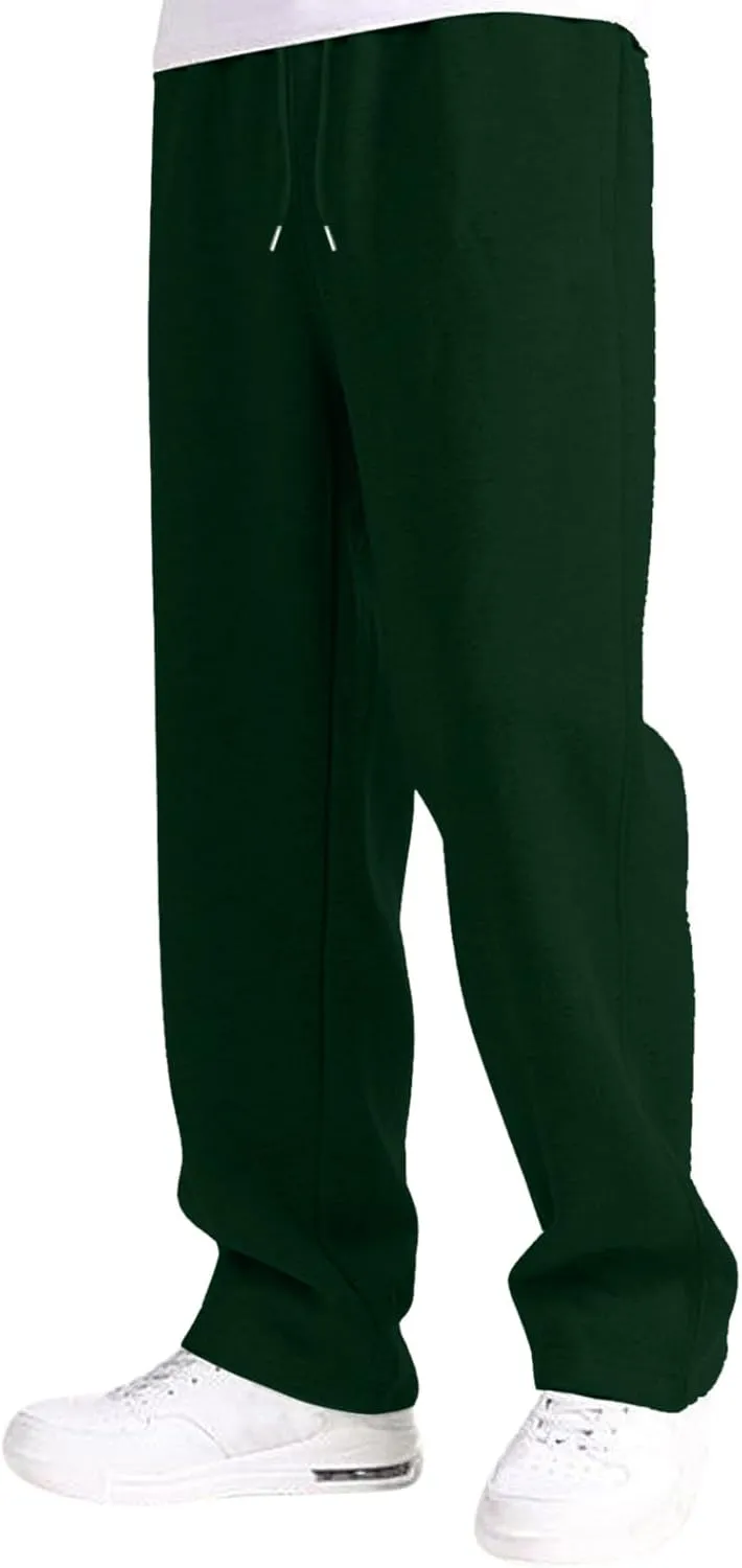 Men's Athletic Pants Rope Loose Waist Joggers Pants, Solid Color Pocket Trousers Loose Sports Workout Trousers
