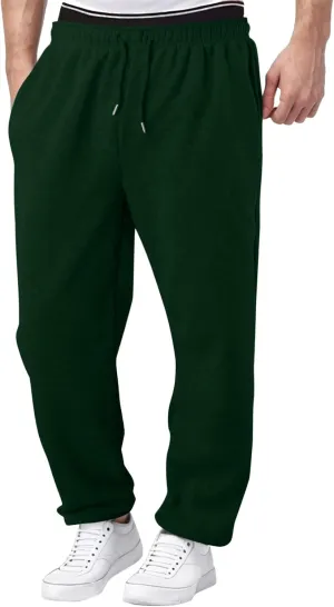 Men's Athletic Pants Rope Loose Waist Joggers Pants, Solid Color Pocket Trousers Loose Sports Workout Trousers