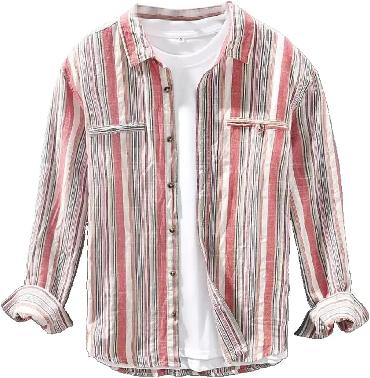 Men's Autumn Popular Striped Long Sleeved Shirt Cotton Linen Breathable Shirt