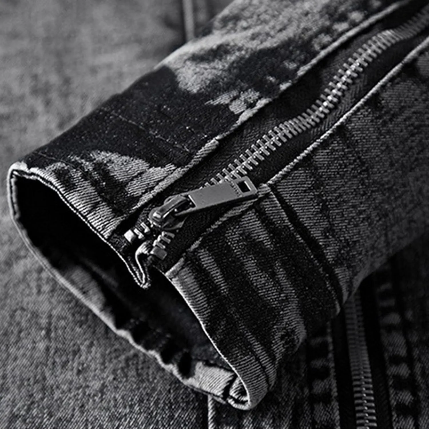 Men's Banded Collar Denim Jacket Distressed Moto Button Down Denim Shirt Full Zip Long Sleeve Winter Jacket