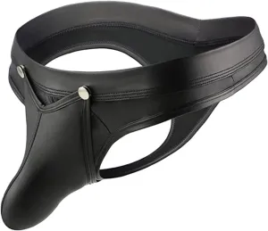 Men's Black Soft Leather Bikini G-String Thong Lingerie with Buckle Pouch Backless Pouch Sissy Gay Jockstrap Thongs