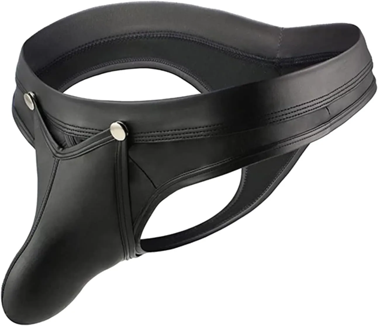Men's Black Soft Leather Bikini G-String Thong Lingerie with Buckle Pouch Backless Pouch Sissy Gay Jockstrap Thongs